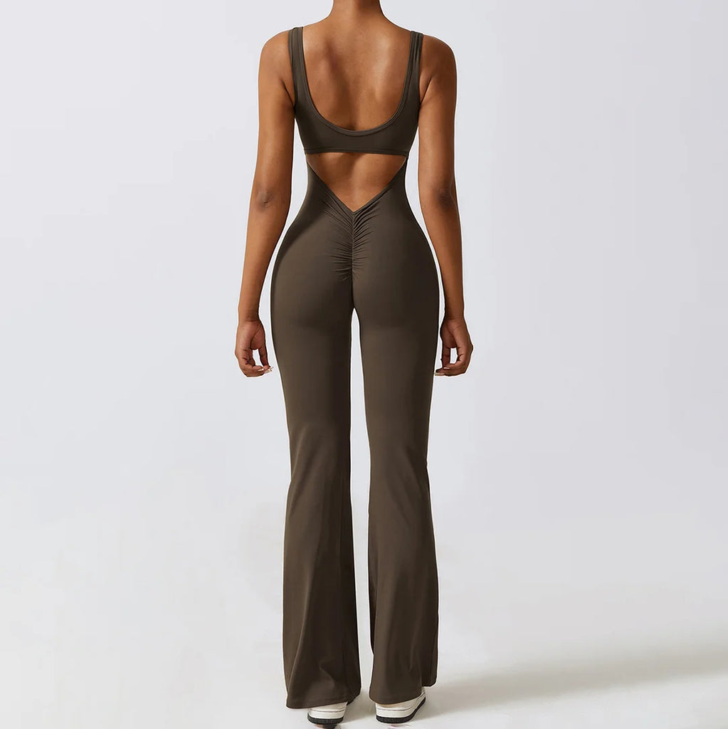 Backless Scrunched Flared Jumpsuit
