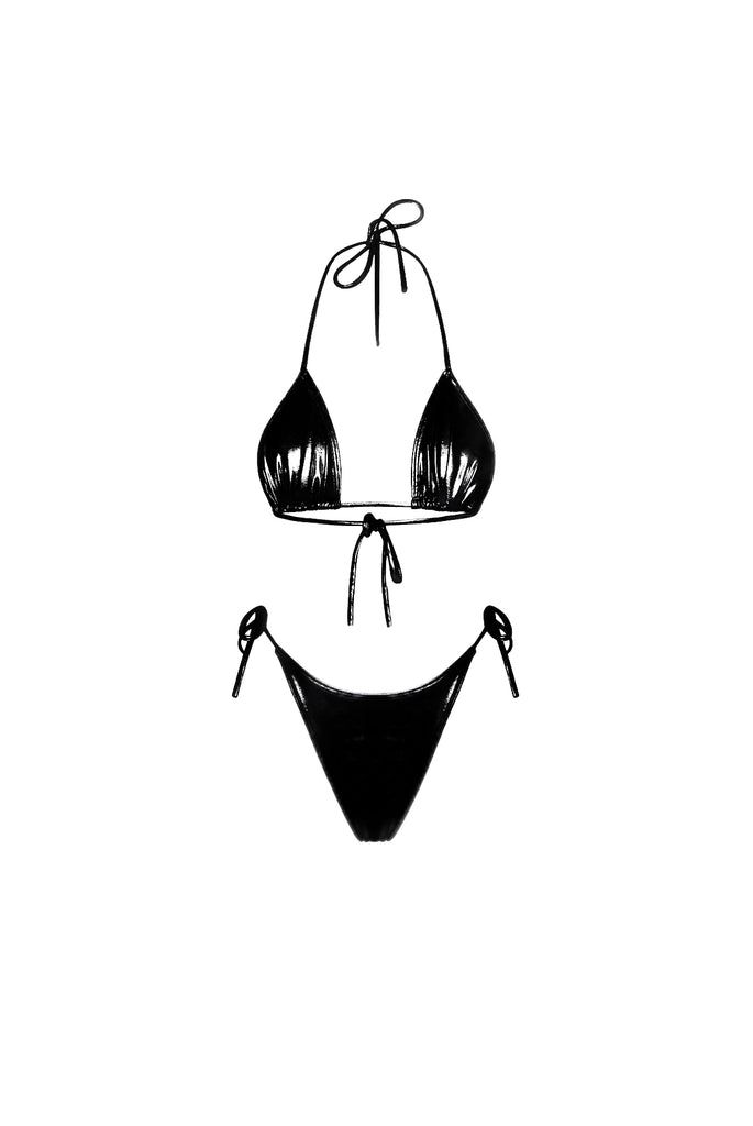 Black Latex Thong Bikini Set