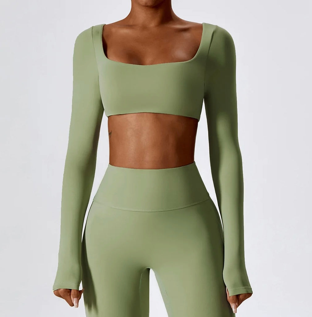 Long Sleeve Square Collar Crop Top