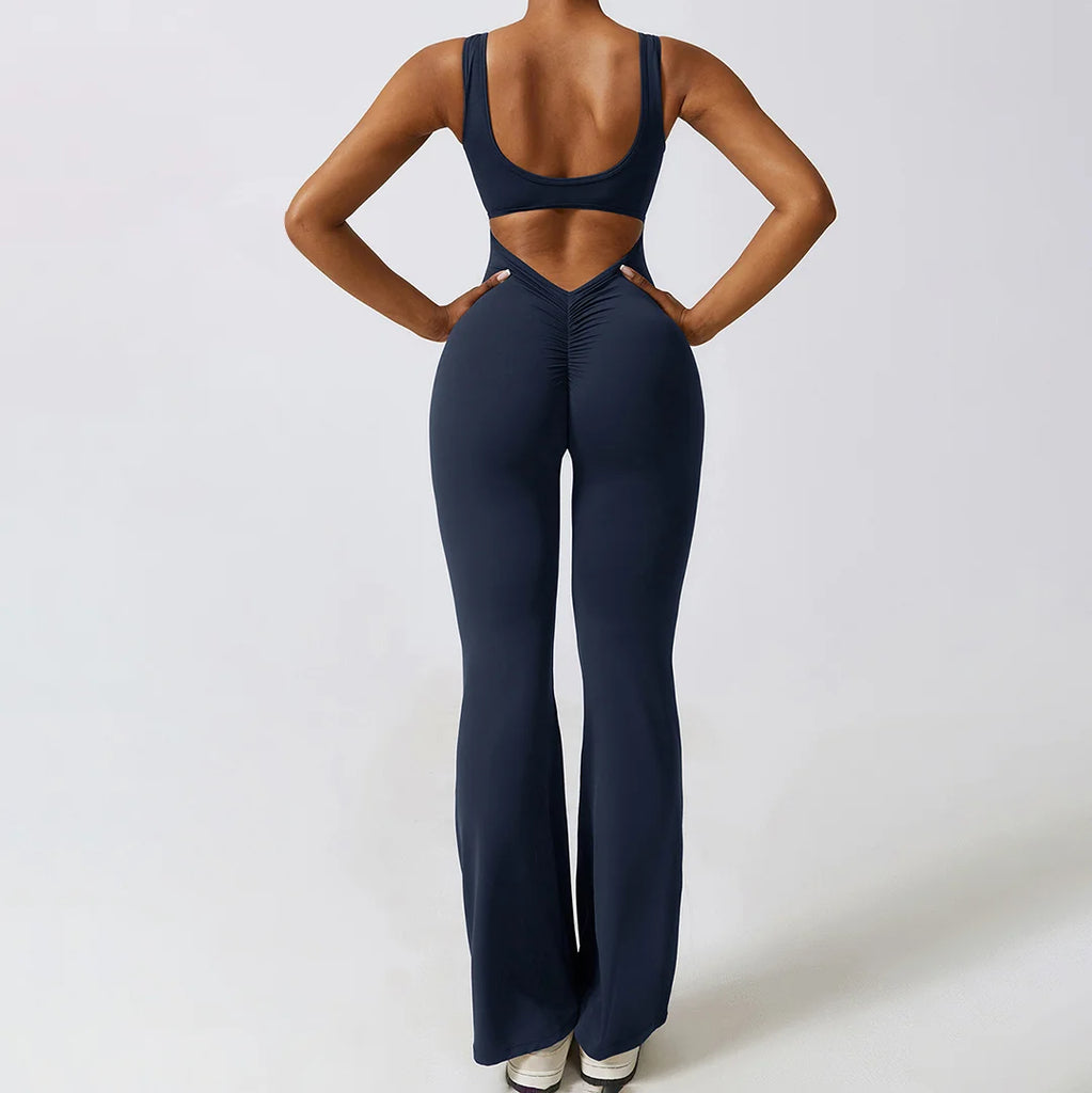 Backless Scrunched Flared Jumpsuit