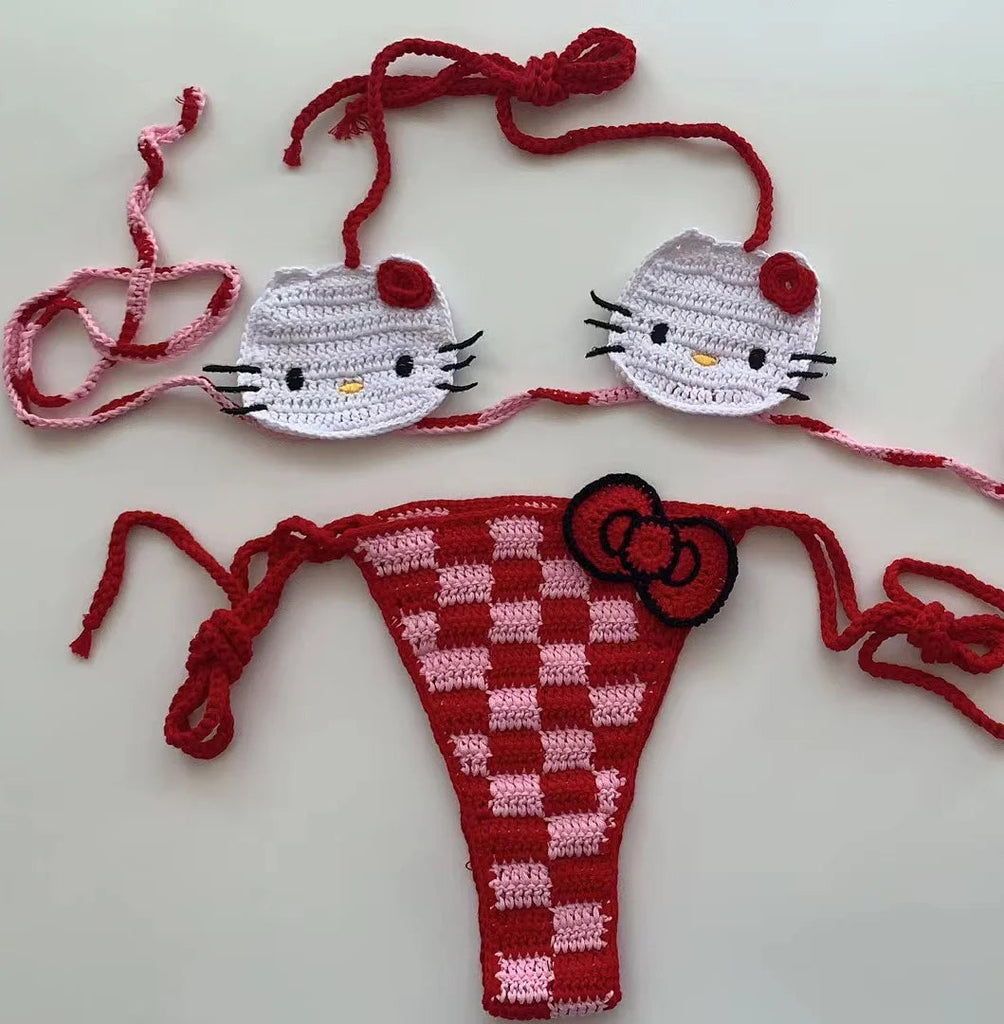 Red Kitty Crochet Bikini Set PRE ORDER